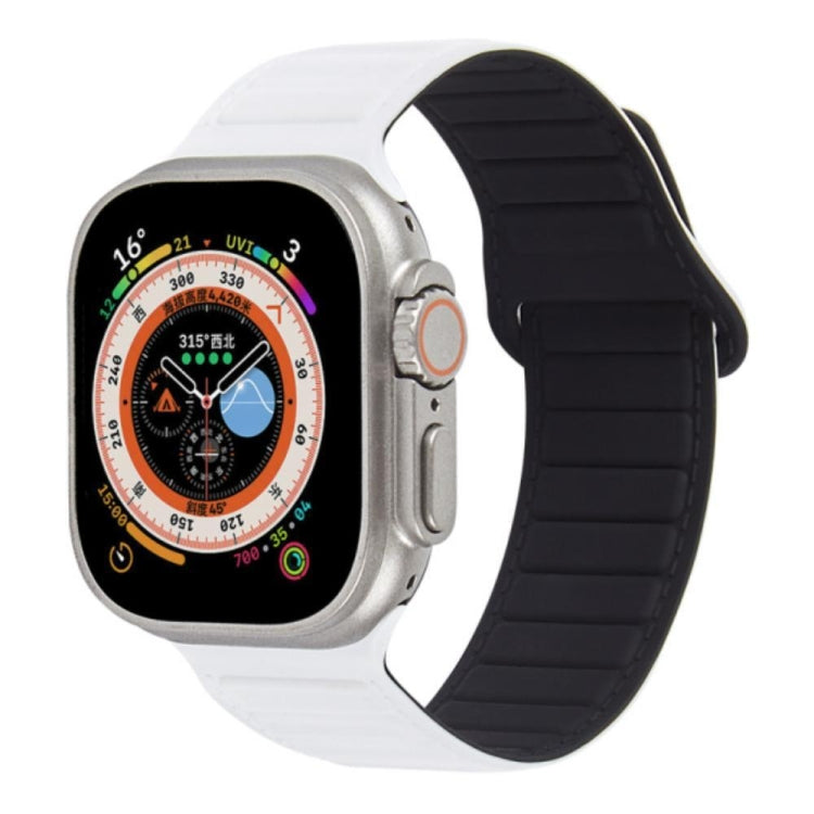 For Apple Watch 42mm Loop Magnetic Silicone Watch Band(White Black) - Watch Bands by PMC Jewellery | Online Shopping South Africa | PMC Jewellery