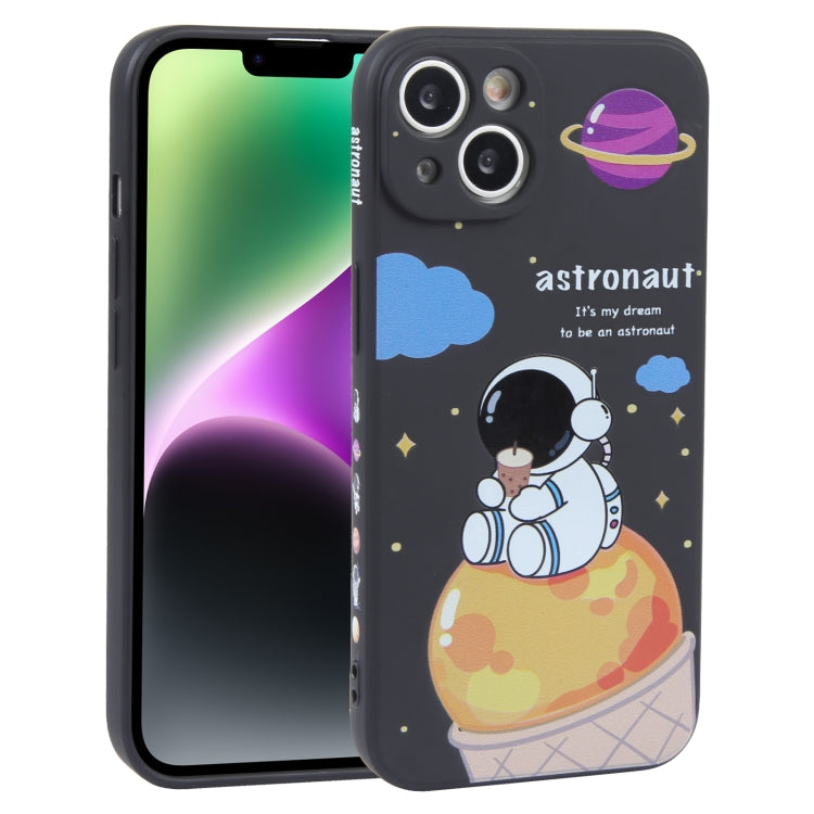 For iPhone 14 Plus Milk Tea Astronaut Pattern Liquid Silicone Phone Case(Ivory Black) - iPhone 14 Plus Cases by PMC Jewellery | Online Shopping South Africa | PMC Jewellery