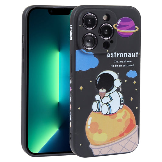 For iPhone 13 Pro Milk Tea Astronaut Pattern Liquid Silicone Phone Case(Ivory Black) - iPhone 13 Pro Cases by PMC Jewellery | Online Shopping South Africa | PMC Jewellery