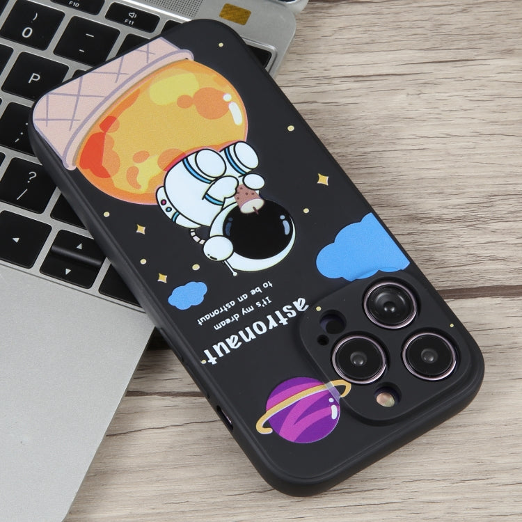 For iPhone 13 Pro Milk Tea Astronaut Pattern Liquid Silicone Phone Case(Ivory Black) - iPhone 13 Pro Cases by PMC Jewellery | Online Shopping South Africa | PMC Jewellery