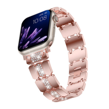 Diamond Metal Watch Band For Apple Watch 8 45mm(Pink) - Watch Bands by PMC Jewellery | Online Shopping South Africa | PMC Jewellery