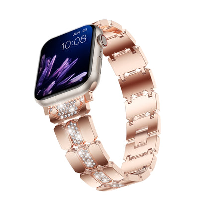 Diamond Metal Watch Band For Apple Watch SE 44mm(Rose Gold) - Watch Bands by PMC Jewellery | Online Shopping South Africa | PMC Jewellery