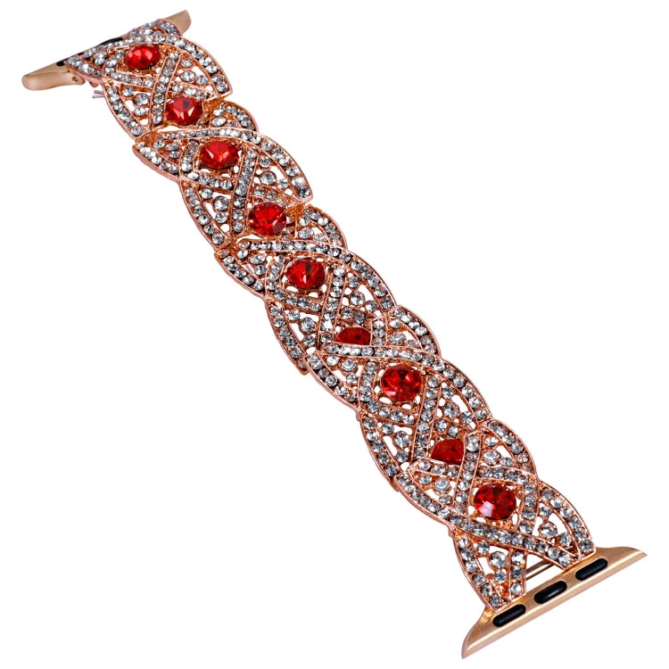 Diamonds Twist Metal Watch Band For Apple Watch 3 42mm(Rose Gold Red) - Watch Bands by PMC Jewellery | Online Shopping South Africa | PMC Jewellery