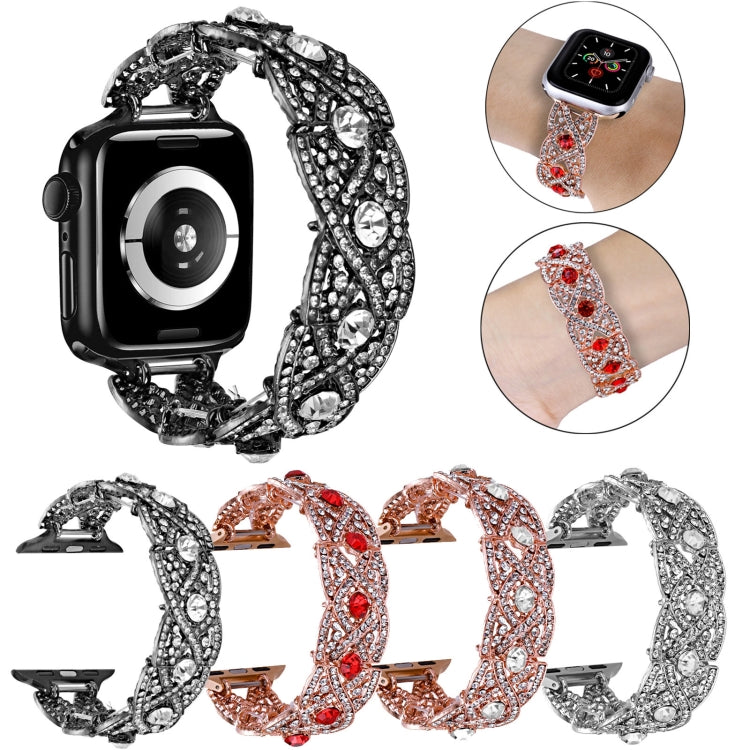 Diamonds Twist Metal Watch Band For Apple Watch 8 45mm(Rose Gold Red) - Watch Bands by PMC Jewellery | Online Shopping South Africa | PMC Jewellery