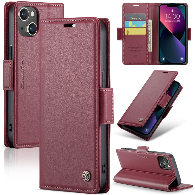 For iPhone 14 Plus CaseMe 023 Butterfly Buckle Litchi Texture RFID Anti-theft Leather Phone Case(Wine Red) - iPhone 14 Plus Cases by CaseMe | Online Shopping South Africa | PMC Jewellery