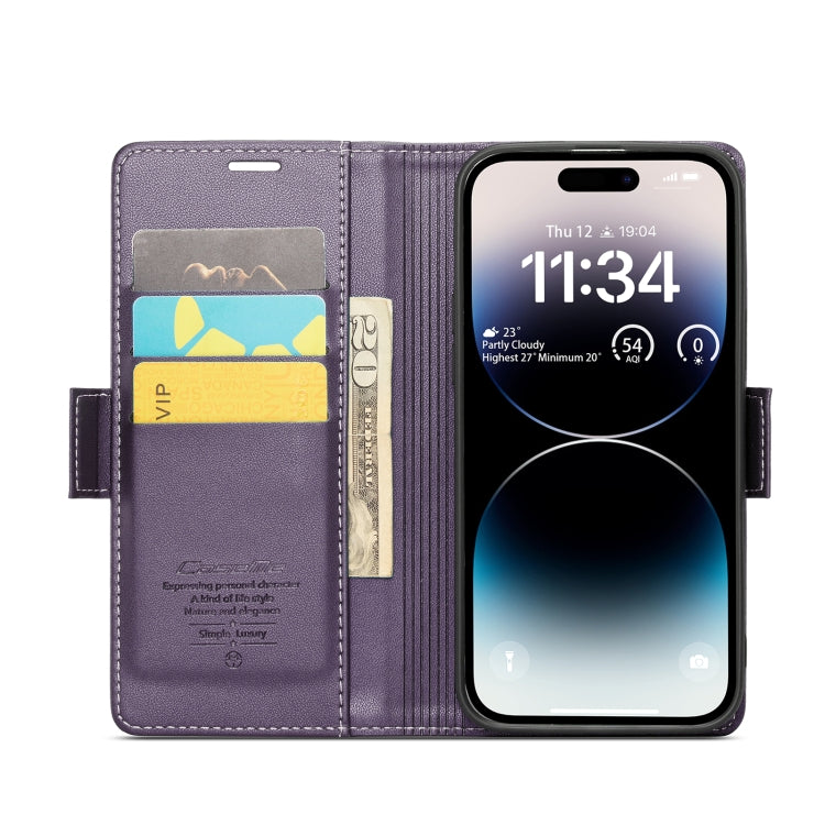 For iPhone 14 Pro CaseMe 023 Butterfly Buckle Litchi Texture RFID Anti-theft Leather Phone Case(Pearly Purple) - iPhone 14 Pro Cases by CaseMe | Online Shopping South Africa | PMC Jewellery