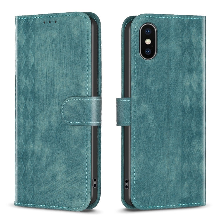 For iPhone X / XS Plaid Embossed Leather Phone Case(Green) - More iPhone Cases by PMC Jewellery | Online Shopping South Africa | PMC Jewellery