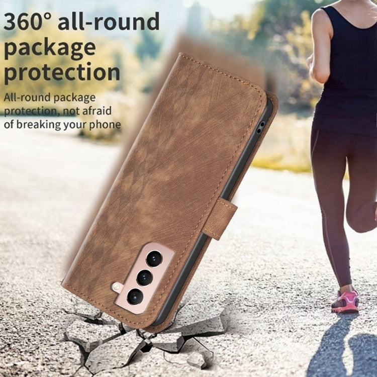 For Samsung Galaxy S21 5G Plaid Embossed Leather Phone Case(Brown) - free shipping - PMC TechLife - Order now!