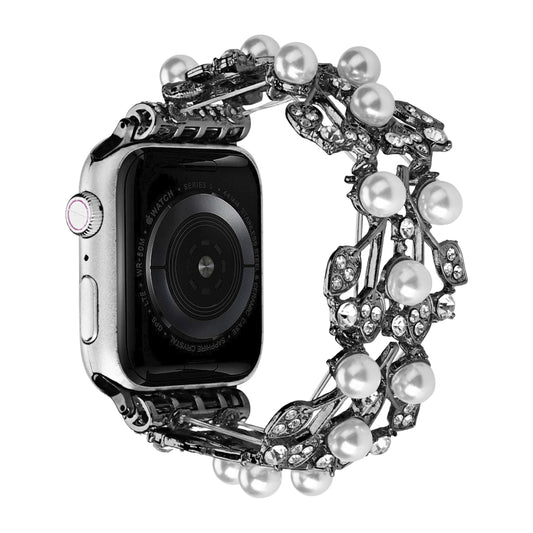 Four-leaf Bead Metal Watch Band For Apple Watch 8 41mm(Black) - Watch Bands by PMC Jewellery | Online Shopping South Africa | PMC Jewellery