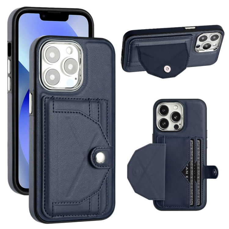 For iPhone 13 Pro Shockproof Leather Phone Case with Card Holder(Blue) - iPhone 13 Pro Cases by PMC Jewellery | Online Shopping South Africa | PMC Jewellery