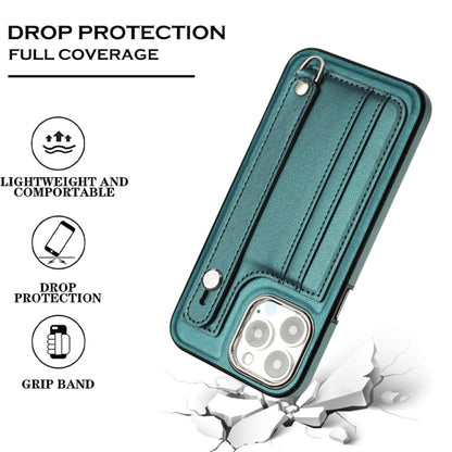 For iPhone 13 Pro Max Shockproof Leather Phone Case with Wrist Strap(Green) - iPhone 13 Pro Max Cases by PMC Jewellery | Online Shopping South Africa | PMC Jewellery