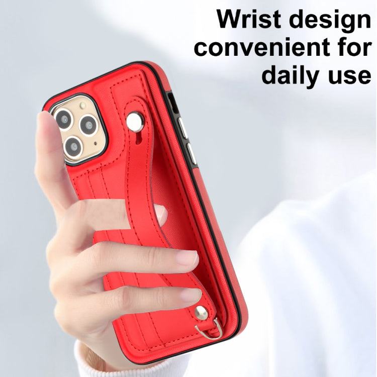 For iPhone 11 Pro Shockproof Leather Phone Case with Wrist Strap(Red) - iPhone 11 Pro Cases by PMC Jewellery | Online Shopping South Africa | PMC Jewellery