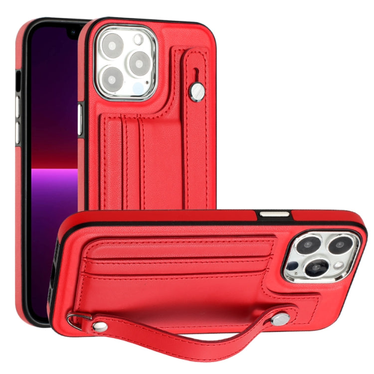 For iPhone 15 Pro Max Shockproof Leather Phone Case with Wrist Strap(Red) - iPhone 15 Pro Max Cases by PMC Jewellery | Online Shopping South Africa | PMC Jewellery