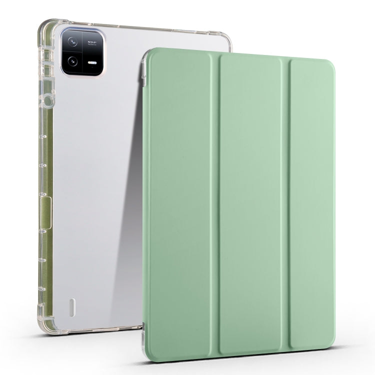 For Xiaomi Pad 6 / 6 Pro 3-fold Clear TPU Smart Leather Tablet Case with Pen Slot(Green) -  by PMC Jewellery | Online Shopping South Africa | PMC Jewellery