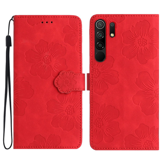 For Xiaomi Redmi 9 Flower Embossing Pattern Leather Phone Case(Red) - Xiaomi Cases by PMC Jewellery | Online Shopping South Africa | PMC Jewellery