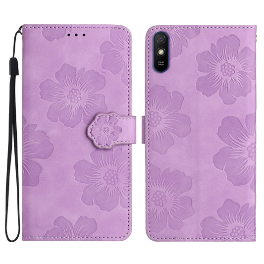 For Xiaomi Redmi 9A Flower Embossing Pattern Leather Phone Case(Purple) - Xiaomi Cases by PMC Jewellery | Online Shopping South Africa | PMC Jewellery