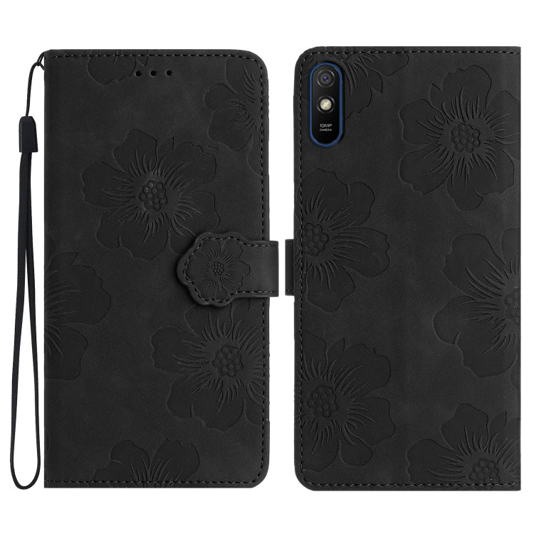 For Xiaomi Redmi 9A Flower Embossing Pattern Leather Phone Case(Black) - Xiaomi Cases by PMC Jewellery | Online Shopping South Africa | PMC Jewellery