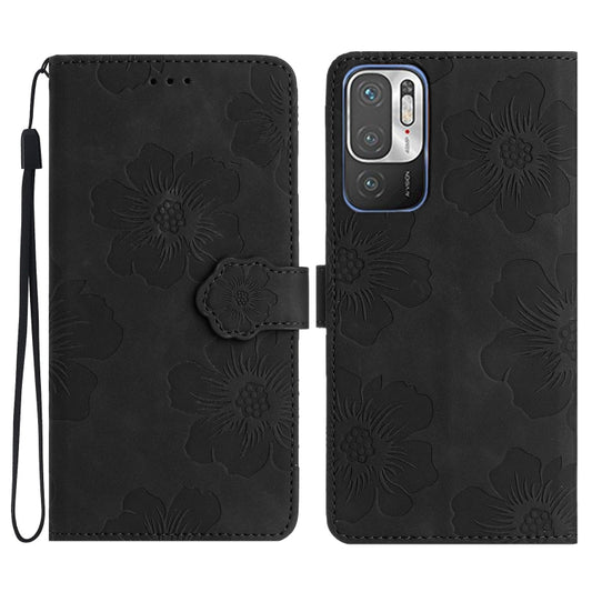 For Xiaomi Redmi Note 10 5G Flower Embossing Pattern Leather Phone Case(Black) - Xiaomi Cases by PMC Jewellery | Online Shopping South Africa | PMC Jewellery