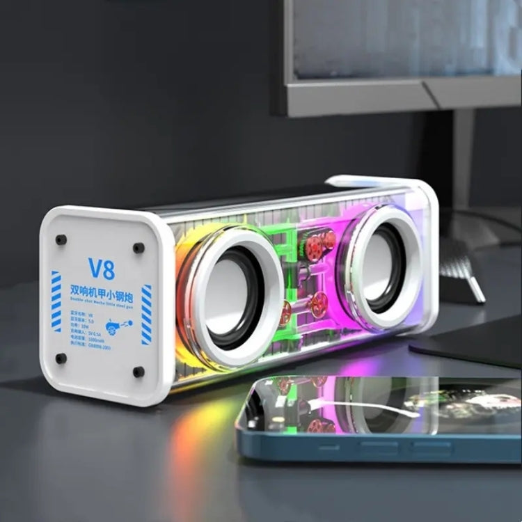 V8 Transparent Mechanical TWS Subwoofer Wireless Bluetooth Speaker(White) - Desktop Speaker by PMC Jewellery | Online Shopping South Africa | PMC Jewellery