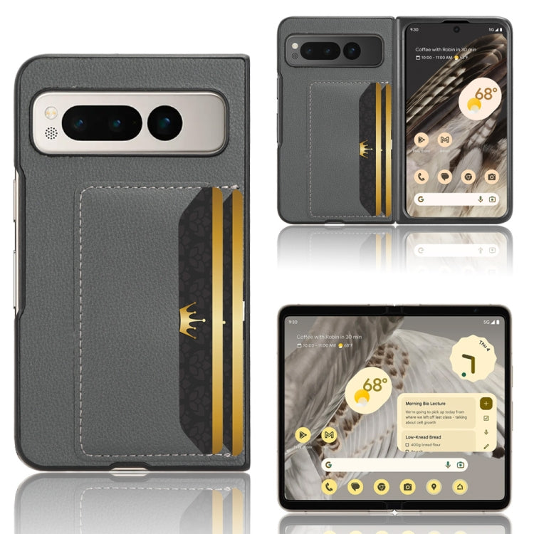 For Google Pixel Fold Litchi Texture Card Slots Back Cover Phone Case(Grey) - Google Cases by PMC Jewellery | Online Shopping South Africa | PMC Jewellery