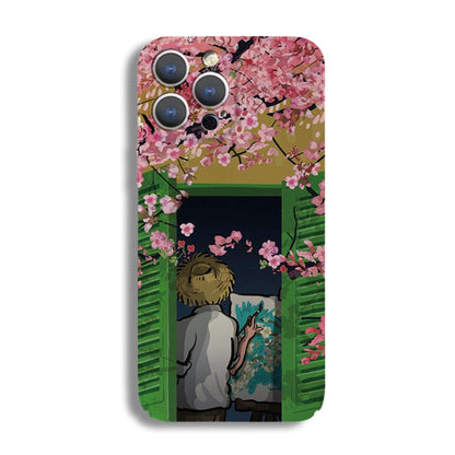 For iPhone 14 Pro Max Precise Hole Oil Painting Pattern PC Phone Case(Peach Blossom) - iPhone 14 Pro Max Cases by PMC Jewellery | Online Shopping South Africa | PMC Jewellery