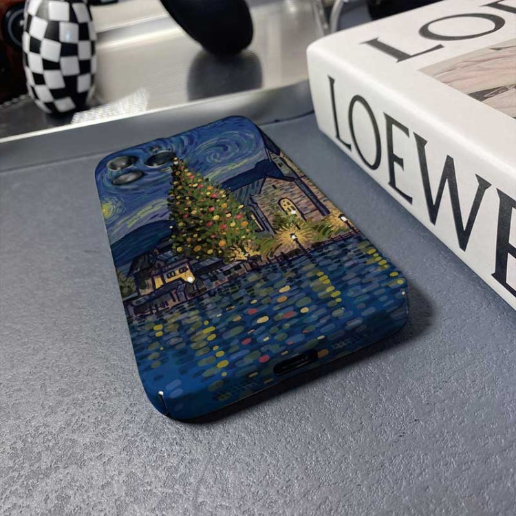 For iPhone 12 Precise Hole Oil Painting Pattern PC Phone Case(Castle) - iPhone 12 / 12 Pro Cases by PMC TechLife | Online Shopping South Africa | PMC TechLife
