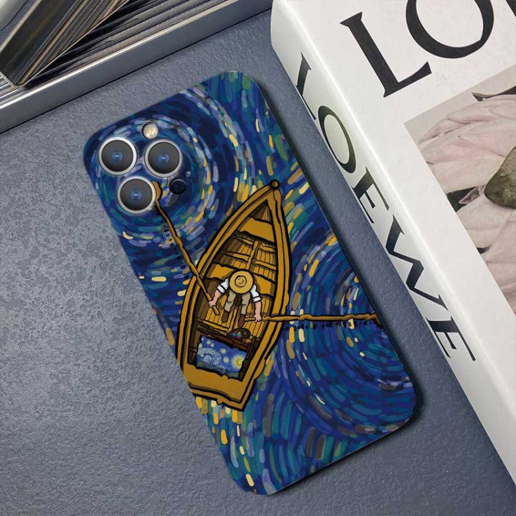For iPhone 12 Precise Hole Oil Painting Pattern PC Phone Case(Boating) - iPhone 12 / 12 Pro Cases by PMC TechLife | Online Shopping South Africa | PMC TechLife