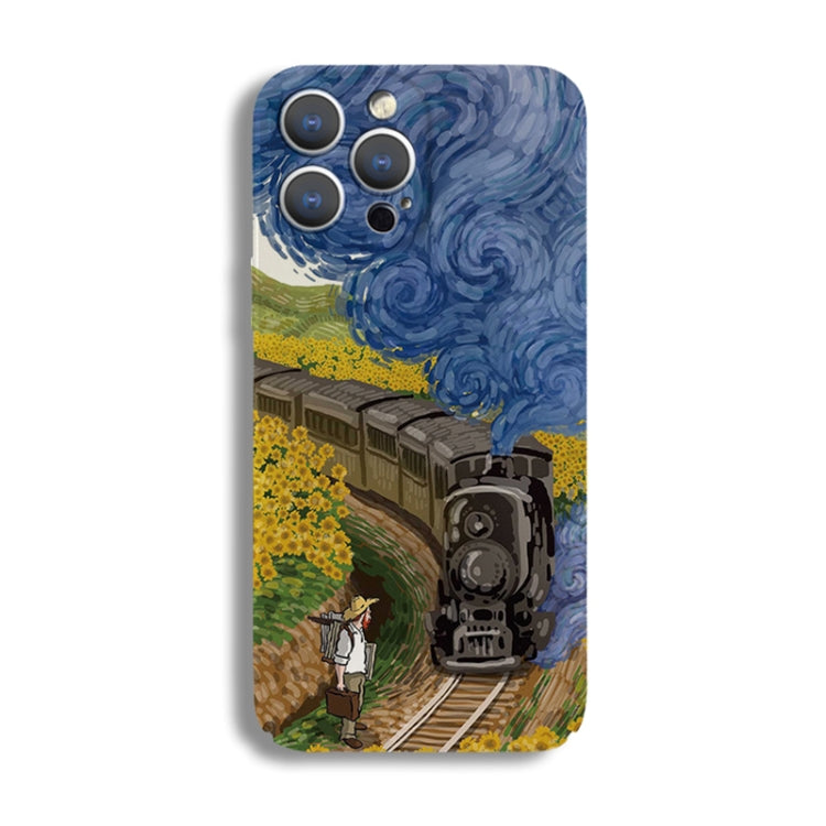 For iPhone 12 Precise Hole Oil Painting Pattern PC Phone Case(Train) - iPhone 12 / 12 Pro Cases by PMC TechLife | Online Shopping South Africa | PMC TechLife