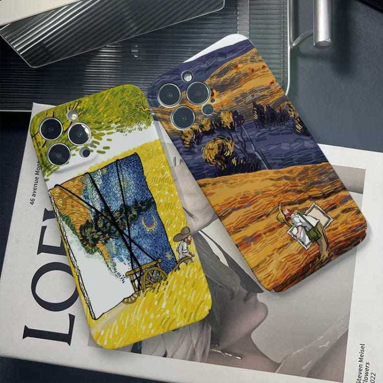 For iPhone 12 Precise Hole Oil Painting Pattern PC Phone Case(Handcart) - iPhone 12 / 12 Pro Cases by PMC Jewellery | Online Shopping South Africa | PMC Jewellery