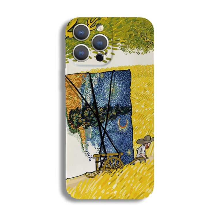 For iPhone 12 Pro Precise Hole Oil Painting Pattern PC Phone Case(Handcart) - iPhone 12 / 12 Pro Cases by PMC TechLife | Online Shopping South Africa | PMC TechLife