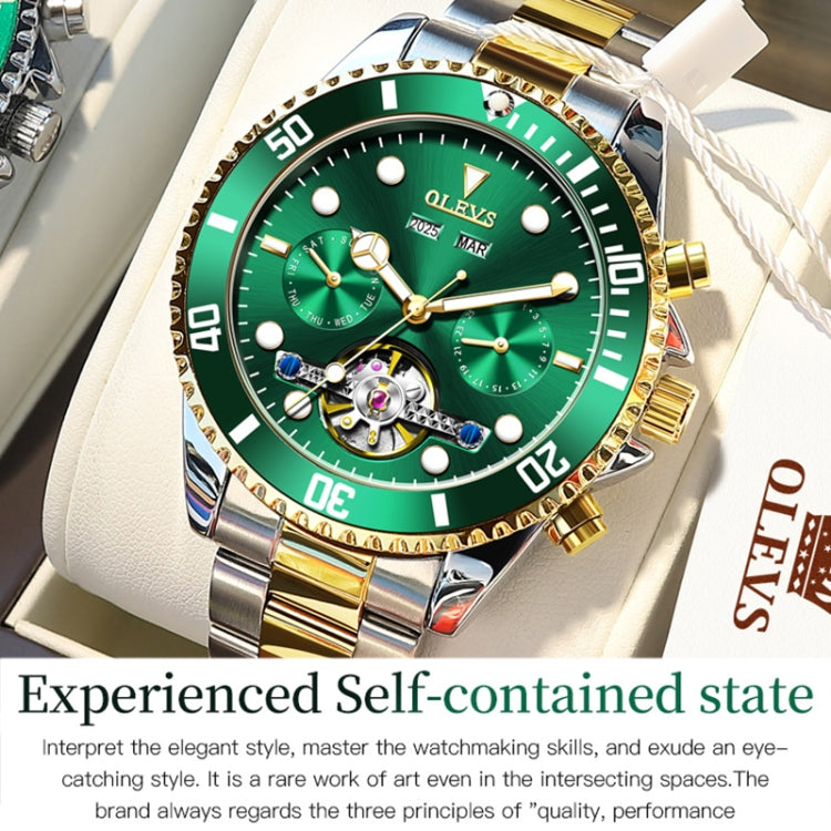 OLEVS 6605 Men Multifunctional Waterproof Mechanical Watch(Green + Gold) - Metal Strap Watches by OLEVS | Online Shopping South Africa | PMC Jewellery