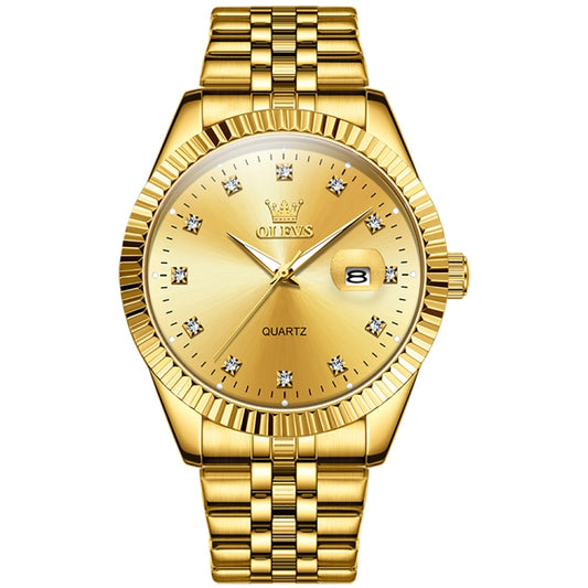 OLEVS 5526 Men Diamond Set Luminous Waterproof Quartz Watch(Gold) - Metal Strap Watches by OLEVS | Online Shopping South Africa | PMC Jewellery
