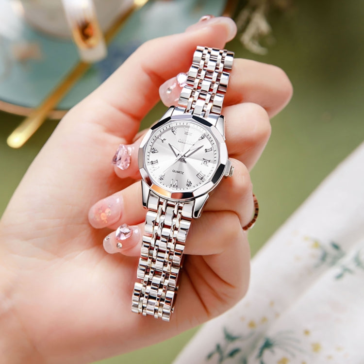 OLEVS 9931 Women Butterfly Buckle Luminous Waterproof Quartz Watch(White + Silver) - Metal Strap Watches by OLEVS | Online Shopping South Africa | PMC Jewellery | Buy Now Pay Later Mobicred