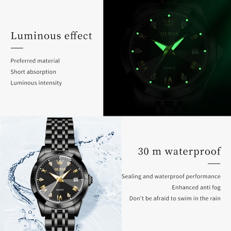 OLEVS 9931 Women Butterfly Buckle Luminous Waterproof Quartz Watch(Black) - Metal Strap Watches by OLEVS | Online Shopping South Africa | PMC Jewellery