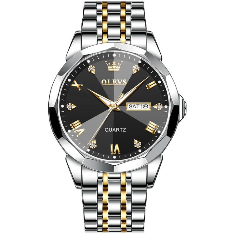 OLEVS 9931 Men Luminous Waterproof Quartz Watch(Black + Gold) - Metal Strap Watches by OLEVS | Online Shopping South Africa | PMC Jewellery | Buy Now Pay Later Mobicred