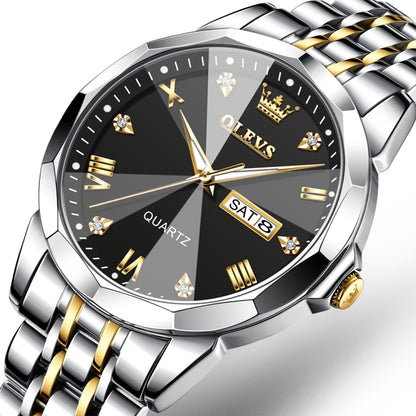 OLEVS 9931 Men Luminous Waterproof Quartz Watch(Black + Gold) - Metal Strap Watches by OLEVS | Online Shopping South Africa | PMC Jewellery