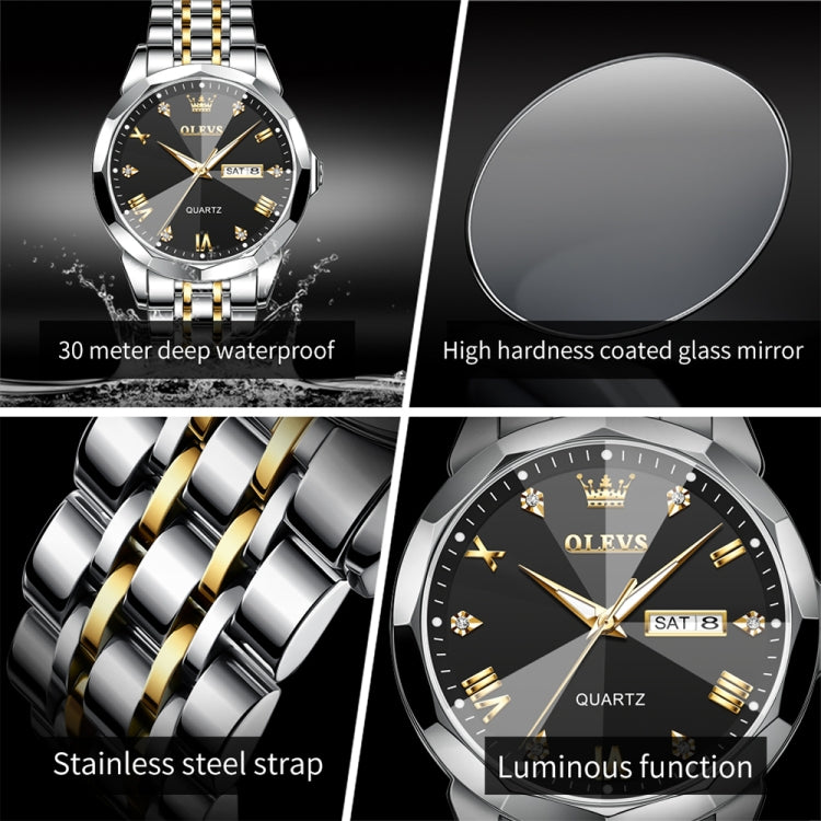 OLEVS 9931 Men Luminous Waterproof Quartz Watch(Black + Gold) - Metal Strap Watches by OLEVS | Online Shopping South Africa | PMC Jewellery | Buy Now Pay Later Mobicred