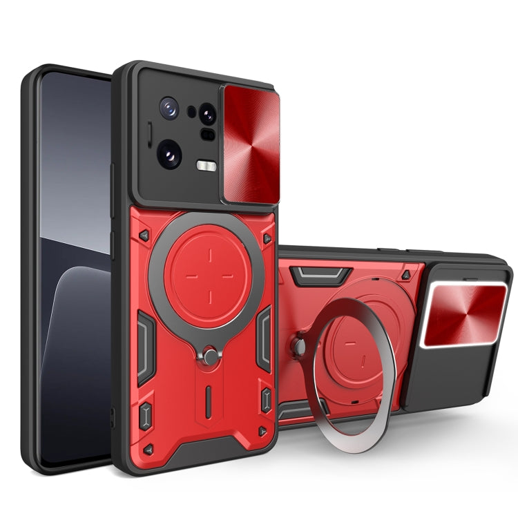 For Xiaomi 13 Pro CD Texture Sliding Camshield Magnetic Holder Phone Case(Red) - 13 Pro Cases by PMC Jewellery | Online Shopping South Africa | PMC Jewellery