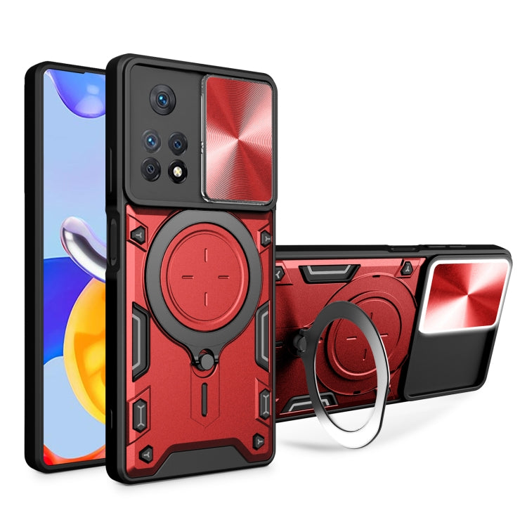 For Xiaomi Redmi Note 11 Pro CD Texture Sliding Camshield Magnetic Holder Phone Case(Red) - Redmi Note 11 Pro Case by PMC Jewellery | Online Shopping South Africa | PMC Jewellery