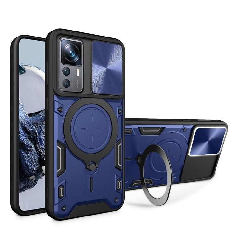 For Xiaomi 12T / 12T Pro CD Texture Sliding Camshield Magnetic Holder Phone Case(Blue) - Xiaomi Cases by PMC Jewellery | Online Shopping South Africa | PMC Jewellery