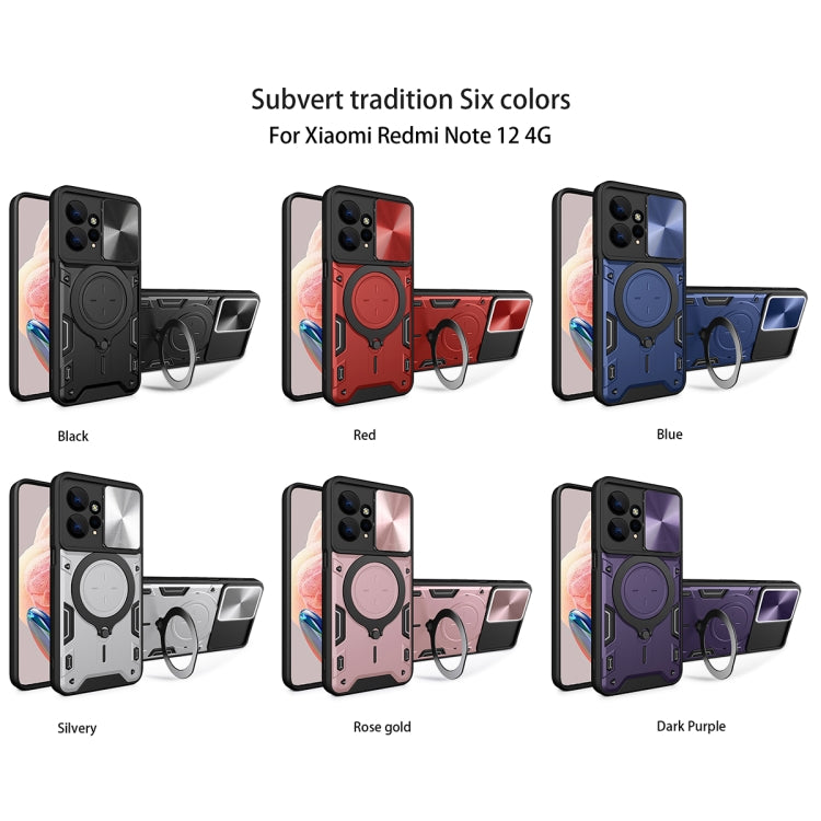 For Xiaomi Redmi Note 12 4G CD Texture Sliding Camshield Magnetic Holder Phone Case(Silver) - free shipping - PMC TechLife - Order now!