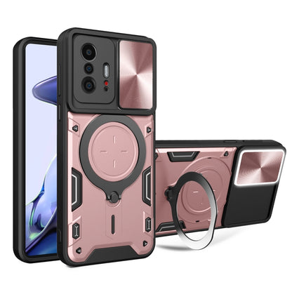 For Xiaomi 11T CD Texture Sliding Camshield Magnetic Holder Phone Case(Pink) - Xiaomi Cases by PMC Jewellery | Online Shopping South Africa | PMC Jewellery