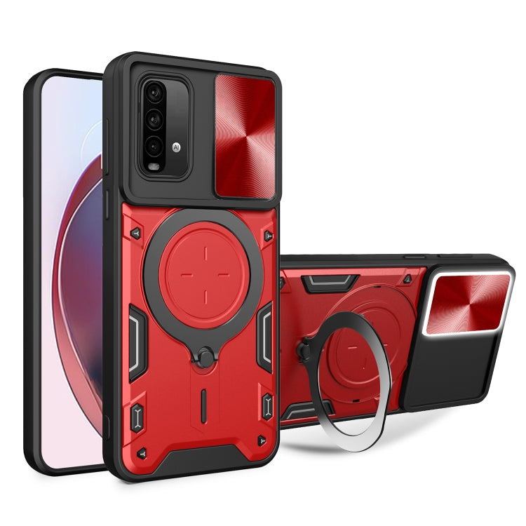 For Xiaomi Redmi Note 9 4G / Poco M3 CD Texture Sliding Camshield Magnetic Holder Phone Case(Red) - Xiaomi Cases by PMC Jewellery | Online Shopping South Africa | PMC Jewellery