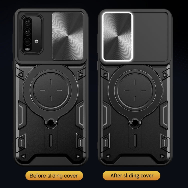 For Xiaomi Redmi Note 9 4G / Poco M3 CD Texture Sliding Camshield Magnetic Holder Phone Case(Silver) - free shipping - PMC TechLife - Order now!