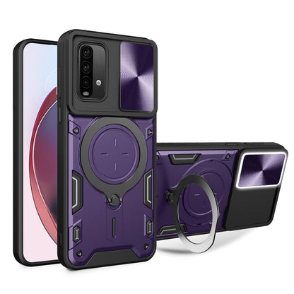 For Xiaomi Redmi Note 9 4G / Poco M3 CD Texture Sliding Camshield Magnetic Holder Phone Case(Purple) - Xiaomi Cases by PMC Jewellery | Online Shopping South Africa | PMC Jewellery