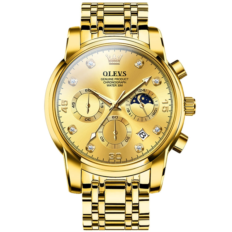 OLEVS 2889 Men Multifunctional Luminous Waterproof Quartz Watch(Gold) - Metal Strap Watches by OLEVS | Online Shopping South Africa | PMC Jewellery