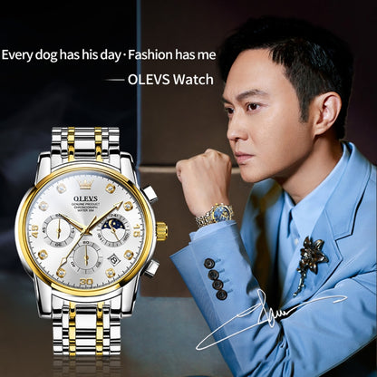 OLEVS 2889 Men Multifunctional Luminous Waterproof Quartz Watch(White + Gold) - Metal Strap Watches by OLEVS | Online Shopping South Africa | PMC Jewellery