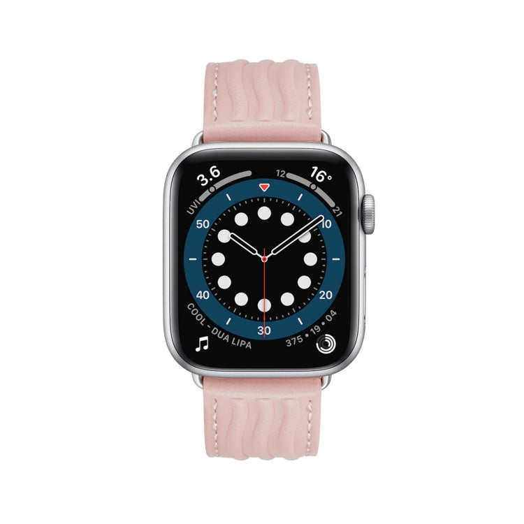 Embossed Line Genuine Leather Watch Band For Apple Watch Ultra 49mm(Pink) - Watch Bands by PMC Jewellery | Online Shopping South Africa | PMC Jewellery