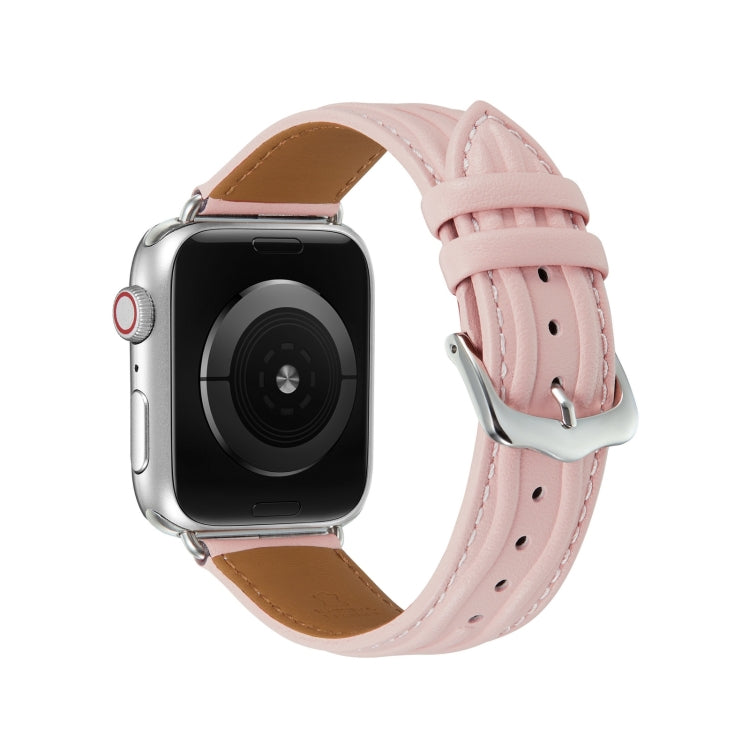 Embossed Line Genuine Leather Watch Band For Apple Watch Ultra 49mm(Pink) - Watch Bands by PMC Jewellery | Online Shopping South Africa | PMC Jewellery