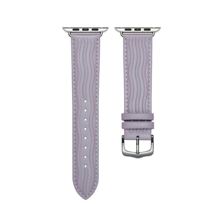 Embossed Line Genuine Leather Watch Band For Apple Watch Ultra 49mm(Lavender Purple) - Watch Bands by PMC Jewellery | Online Shopping South Africa | PMC Jewellery